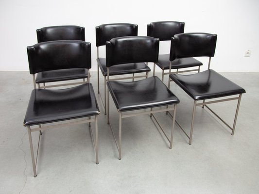 SM08 Dining Chairs in Black Leather attributed to Cees Braakman for Pastoe, 1960s, Set of 6-KL-1812105