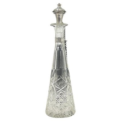 Small 19th Century Dutch Crystal Glass Cut Decanter with Silver-UCH-1746728