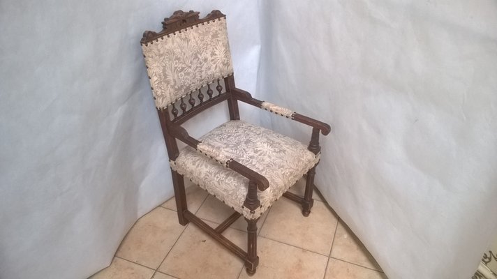 Small 19th Century Oak Throne Chair with Armrests, 1890s-WQQ-1420615