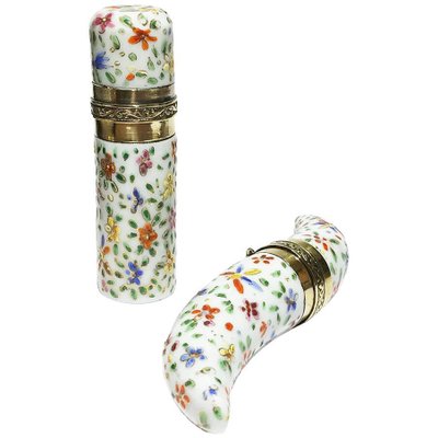 Small 19th Century Porcelain Enameled Scent Perfume Bottles, Set of 2-UCH-1224638