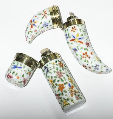 Small 19th Century Porcelain Enameled Scent Perfume Bottles, Set of 2-UCH-1224638