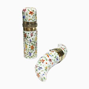 Small 19th Century Porcelain Enameled Scent Perfume Bottles, Set of 2-UCH-1224638