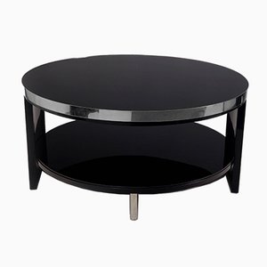 Small Art Deco Black Glass and Chrome Coffee Table, 1930s-WHY-588955