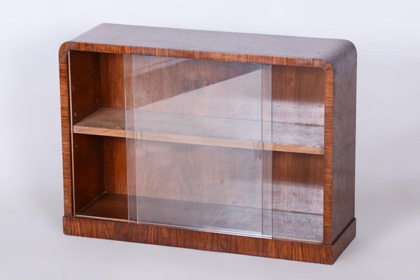 Small Art Deco Display Bookcase in Walnut and Glass, 1930s-WHY-1730576