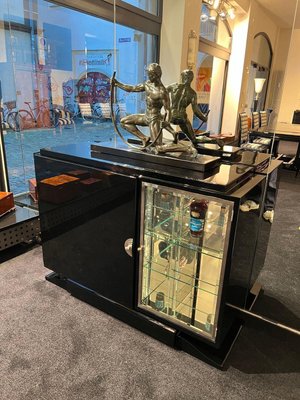 Small Art Deco Sideboard with Vitrine, Black Lacquer, Chrome, France 1930s-NNB-2036472