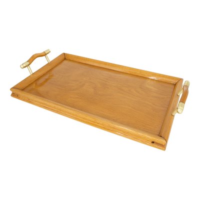 Small Art Nouveau Beech and Brass Tray-WFJ-1056915