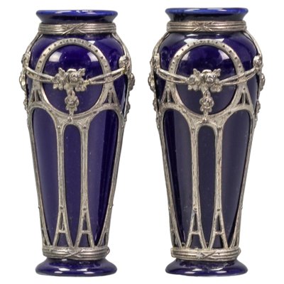 Small Art Nouveau Glazed Ceramic Vases, Set of 2-KEG-1239863