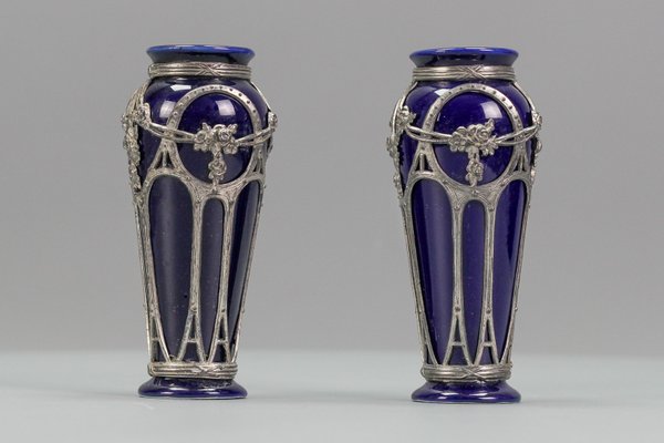 Small Art Nouveau Glazed Ceramic Vases, Set of 2-KEG-1239863