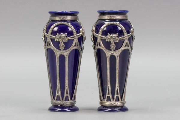 Small Art Nouveau Glazed Ceramic Vases, Set of 2-KEG-1239863