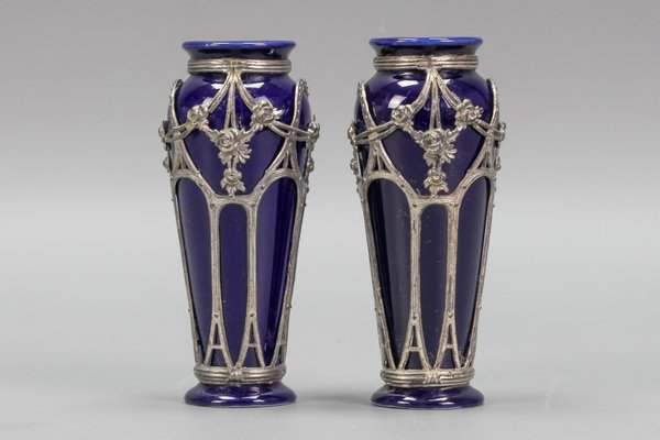 Small Art Nouveau Glazed Ceramic Vases, Set of 2-KEG-1239863