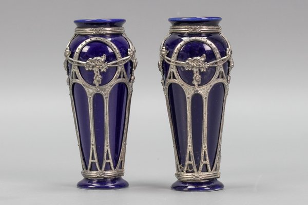 Small Art Nouveau Glazed Ceramic Vases, Set of 2-KEG-1239863