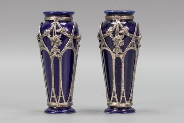 Small Art Nouveau Glazed Ceramic Vases, Set of 2-KEG-1239863