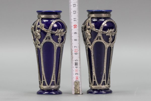 Small Art Nouveau Glazed Ceramic Vases, Set of 2-KEG-1239863