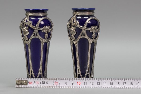 Small Art Nouveau Glazed Ceramic Vases, Set of 2-KEG-1239863