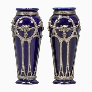 Small Art Nouveau Glazed Ceramic Vases, Set of 2-KEG-1239863