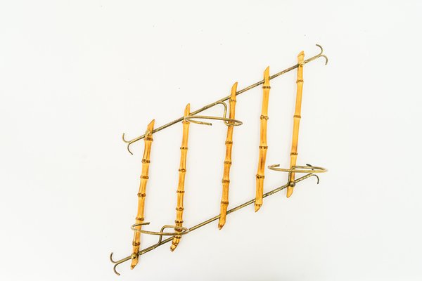 Small Bamboo and Brass Flowers Wall Shelf, Vienna, Austria, 1950s-SPD-1794170