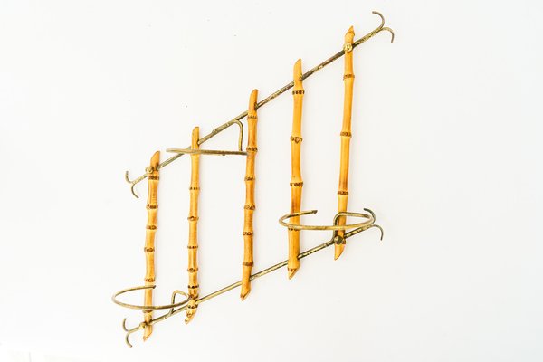 Small Bamboo and Brass Flowers Wall Shelf, Vienna, Austria, 1950s-SPD-1794170