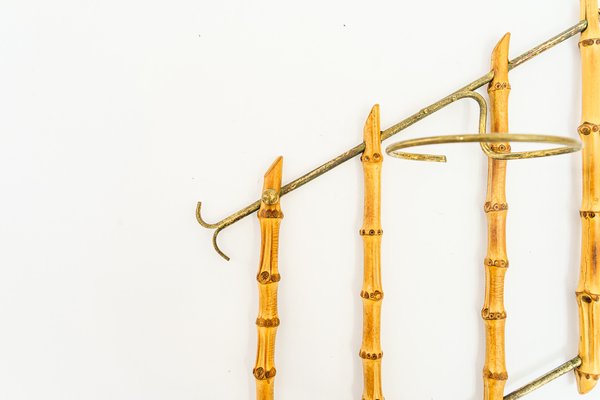 Small Bamboo and Brass Flowers Wall Shelf, Vienna, Austria, 1950s-SPD-1794170