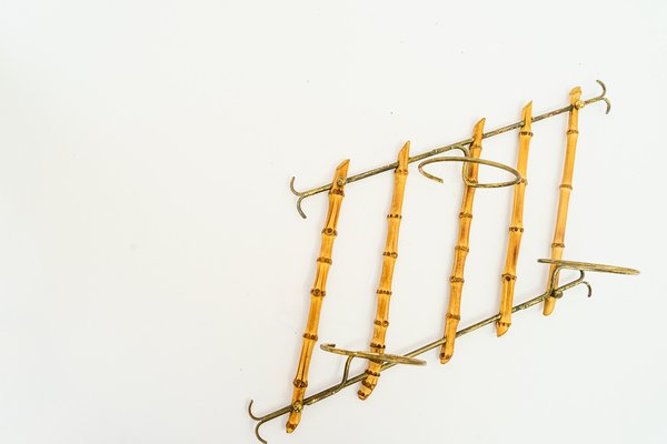 Small Bamboo and Brass Flowers Wall Shelf, Vienna, Austria, 1950s-SPD-1794170