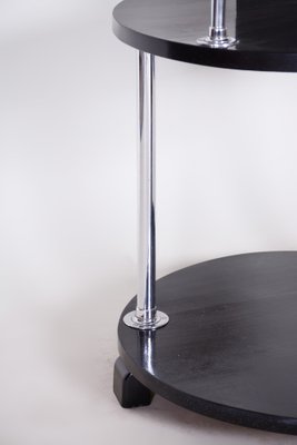 Small Bauhaus Black Round Side Table in Chrome-Plated Steel & Beech, 1930s-WHY-1767523