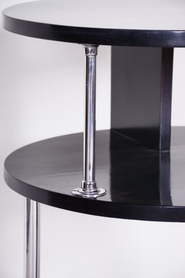 Small Bauhaus Black Round Side Table in Chrome-Plated Steel & Beech, 1930s-WHY-1767523