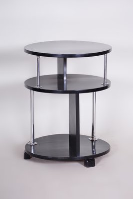 Small Bauhaus Black Round Side Table in Chrome-Plated Steel & Beech, 1930s-WHY-1767523