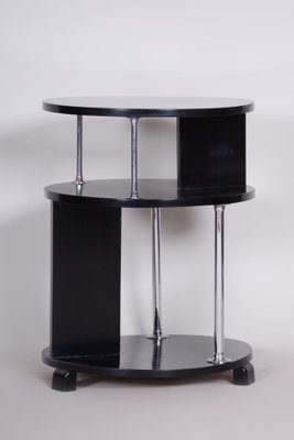 Small Bauhaus Black Round Side Table in Chrome-Plated Steel & Beech, 1930s-WHY-1767523