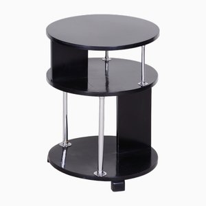 Small Bauhaus Black Round Side Table in Chrome-Plated Steel & Beech, 1930s-WHY-1767523