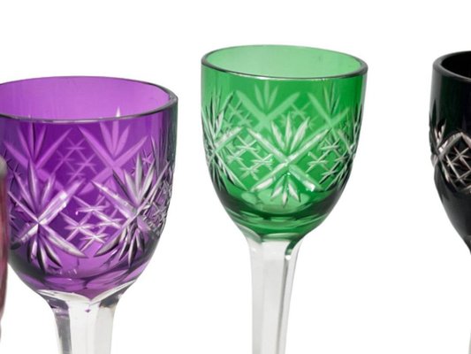 Small Bohemian Colored Crystal Liqueur Glasses, Set of 6-UCH-1224131