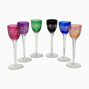 Small Bohemian Colored Crystal Liqueur Glasses, Set of 6-UCH-1224131