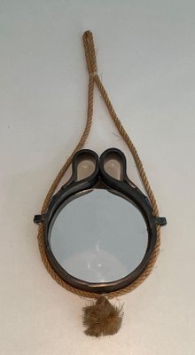 Small Ceramic and Rope Mirror, 1970s-BA-1622469