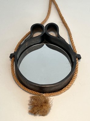 Small Ceramic and Rope Mirror, 1970s-BA-1622469