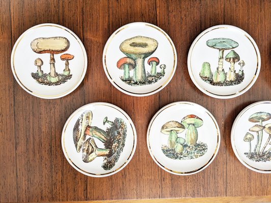 Small Ceramic Coaster with Mushrooms by Bucciarelli, Milano, 1950s, Set of 7-RD-2032118