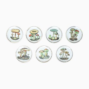 Small Ceramic Coaster with Mushrooms by Bucciarelli, Milano, 1950s, Set of 7-RD-2032118