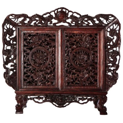 Small Chinese Openwork Wood Cabinet Depicting Dragons-MBH-1032288