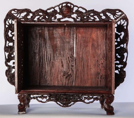 Small Chinese Openwork Wood Cabinet Depicting Dragons-MBH-1032288