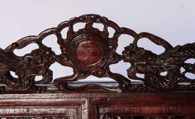 Small Chinese Openwork Wood Cabinet Depicting Dragons-MBH-1032288