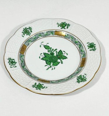 Small Chinese Porcelain Apponyi Green Bouquet Egg Cups and Plates from Herend Hungary, Set of 24-UCH-1224307