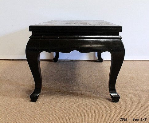 Small Chinoiserie Coffee Table with Black Lacquer, Early 20th Century-RVK-1029296