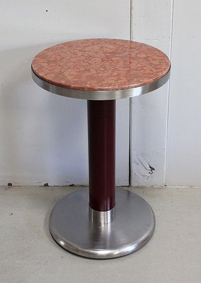 Small Circular Brushed Stainless Steel Pedestal Table, 1920s-RVK-913692