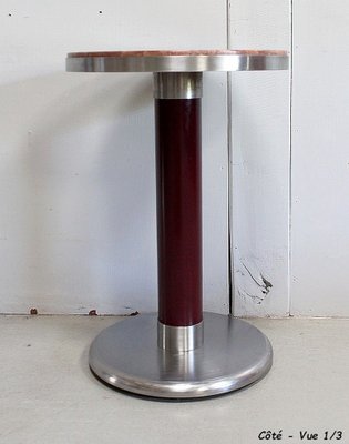 Small Circular Brushed Stainless Steel Pedestal Table, 1920s-RVK-913692