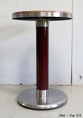 Small Circular Brushed Stainless Steel Pedestal Table, 1920s-RVK-913692