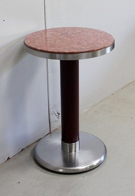 Small Circular Brushed Stainless Steel Pedestal Table, 1920s-RVK-913692