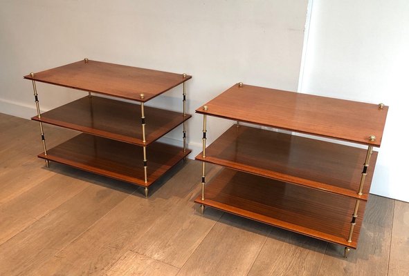 Small Consoles on 3-Level Mahogany and Brass from Maison Jansen, 1940s, Set of 2-BA-1693429