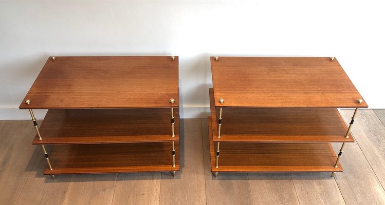 Small Consoles on 3-Level Mahogany and Brass from Maison Jansen, 1940s, Set of 2-BA-1693429