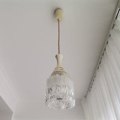 Small Danish Modern Clear Glass & White Acrylic Hanging Lamp, 1950s-SCS-1130503