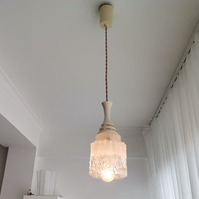 Small Danish Modern Clear Glass & White Acrylic Hanging Lamp, 1950s-SCS-1130503