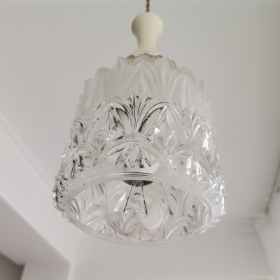 Small Danish Modern Clear Glass & White Acrylic Hanging Lamp, 1950s-SCS-1130503