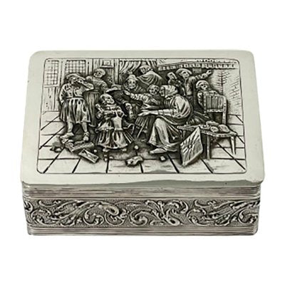 Small Dutch Silver Box with a Scene After a Painting by Jan Steen-UCH-1224351