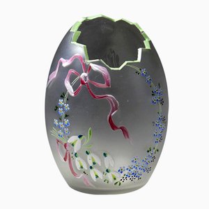 Small End of the 19th Century Egg Vase with Hand-Enameled Frosted Glass in the style of Legras-GRD-2035987